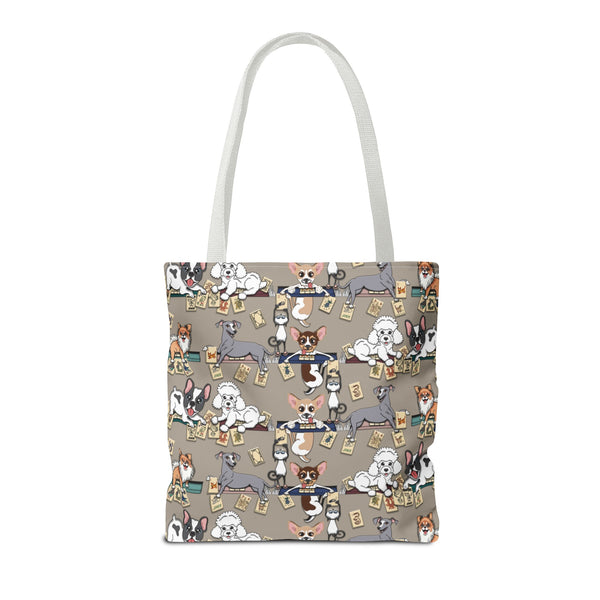 Mahjong Dogs Tote Bag on Tan