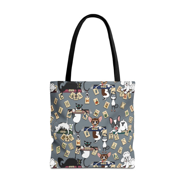 Mahjong Cats on Blue Tote Bag