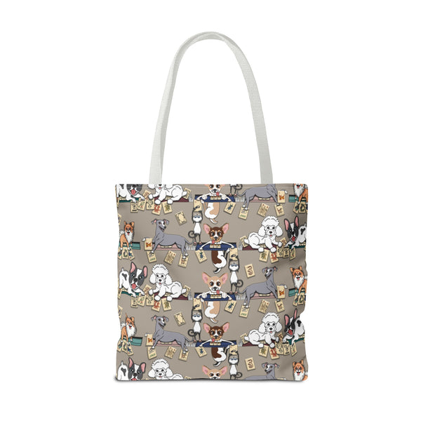 Mahjong Dogs Tote Bag on Tan