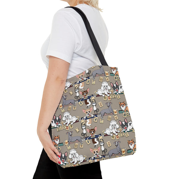 Mahjong Dogs Tote Bag on Tan