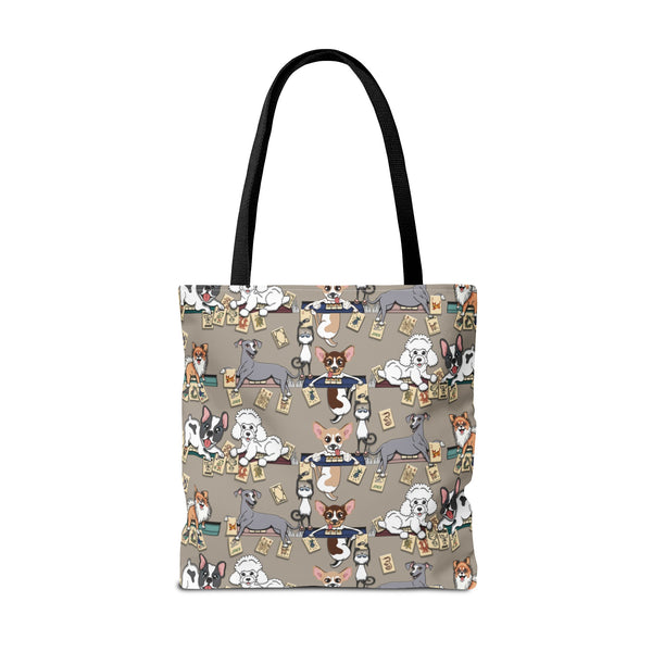 Mahjong Dogs Tote Bag on Tan