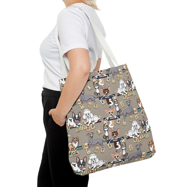 Mahjong Dogs Tote Bag on Tan