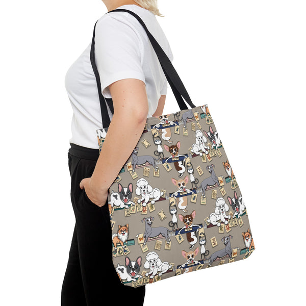 Mahjong Dogs Tote Bag on Tan