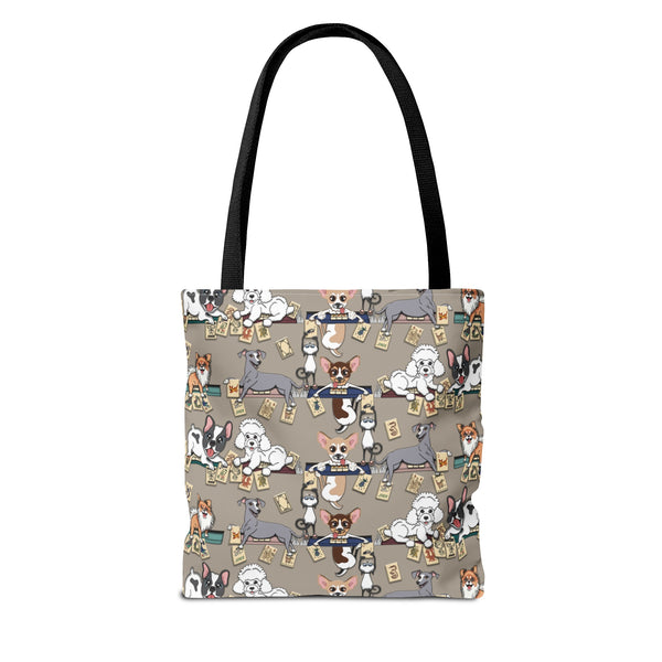 Mahjong Dogs Tote Bag on Tan