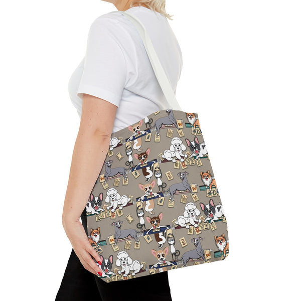 Mahjong Dogs Tote Bag on Tan