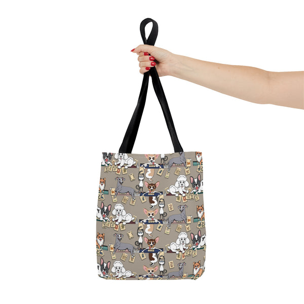 Mahjong Dogs Tote Bag on Tan