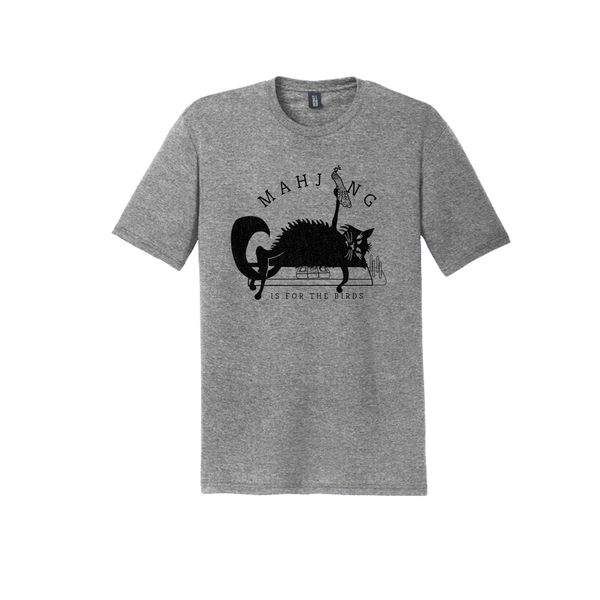 "Mahjong is for the Birds" Black Fluffy Cat T-Shirt