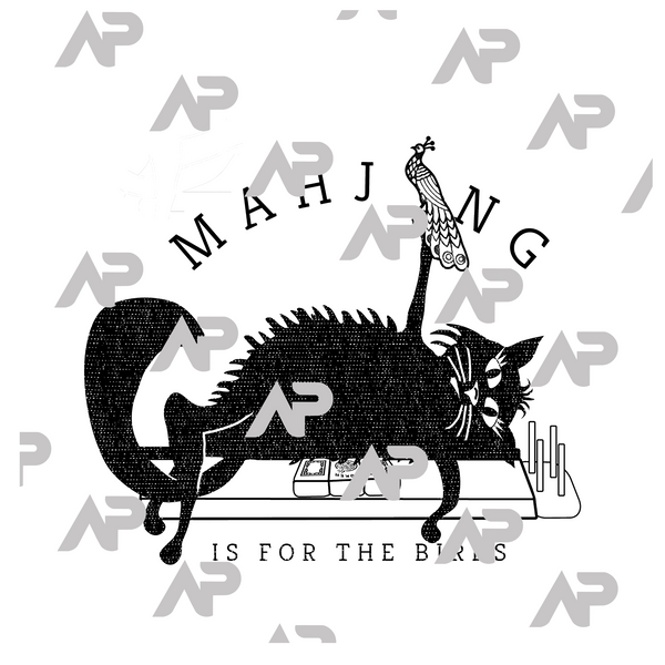 "Mahjong is for the Birds" Black Fluffy Cat T-Shirt