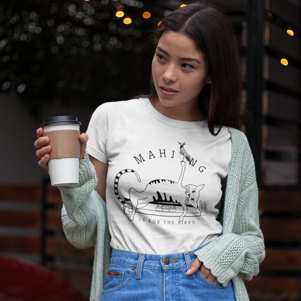 "Mahjong is for the Birds" Striped Cat T-Shirt